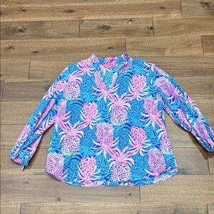 Lilly Pulitzer Blue & Pink Pineapple Print Long-Sleeve Blouse